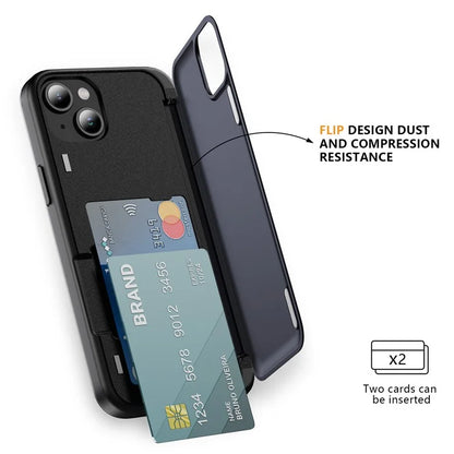 For iPhone 15 TPU+PC Case with Card Slot Flip Kickstand Drop Proof Phone Cover