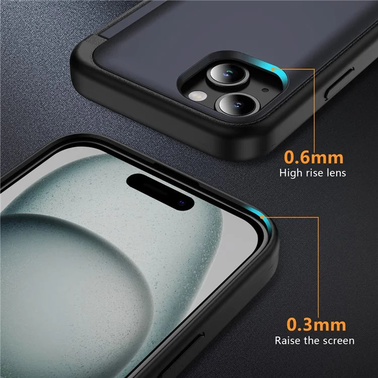 For iPhone 15 TPU+PC Case with Card Slot Flip Kickstand Drop Proof Phone Cover