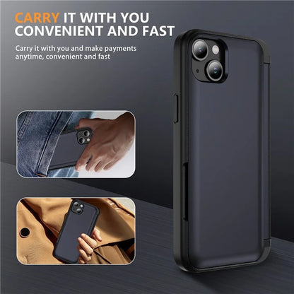 For iPhone 15 TPU+PC Case with Card Slot Flip Kickstand Drop Proof Phone Cover