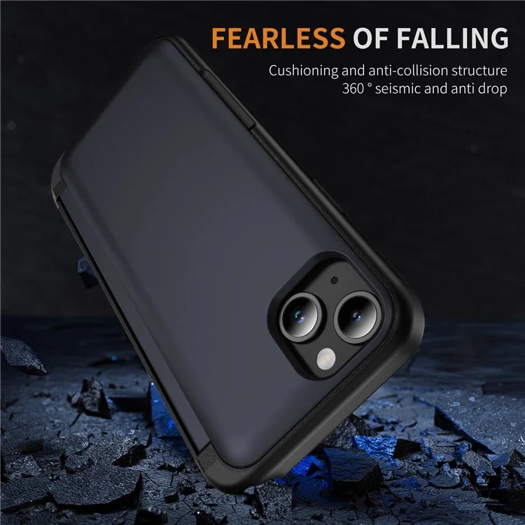 For iPhone 15 TPU+PC Case with Card Slot Flip Kickstand Drop Proof Phone Cover