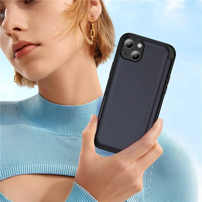For iPhone 15 TPU+PC Case with Card Slot Flip Kickstand Drop Proof Phone Cover