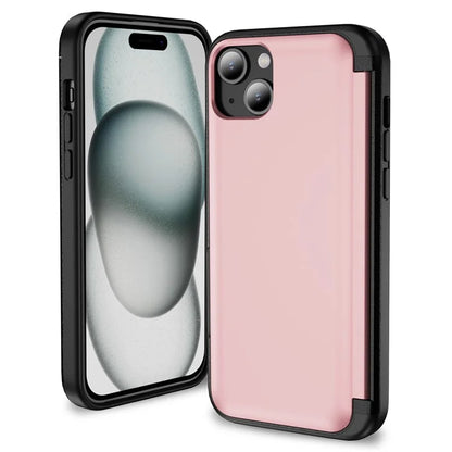 For iPhone 15 TPU+PC Case with Card Slot Flip Kickstand Drop Proof Phone Cover
