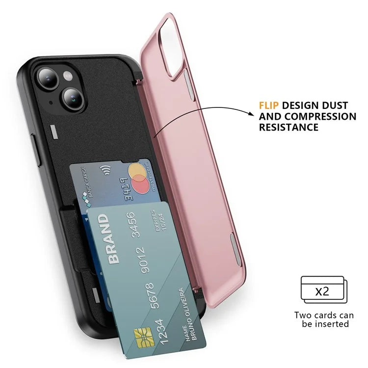 For iPhone 15 TPU+PC Case with Card Slot Flip Kickstand Drop Proof Phone Cover