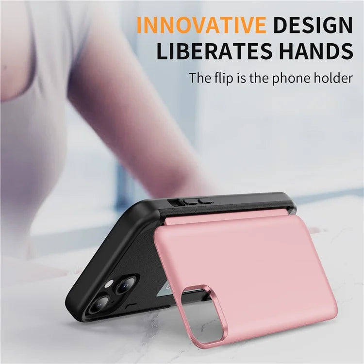 For iPhone 15 TPU+PC Case with Card Slot Flip Kickstand Drop Proof Phone Cover