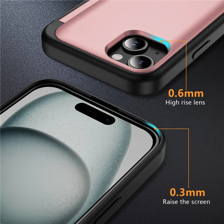 For iPhone 15 TPU+PC Case with Card Slot Flip Kickstand Drop Proof Phone Cover