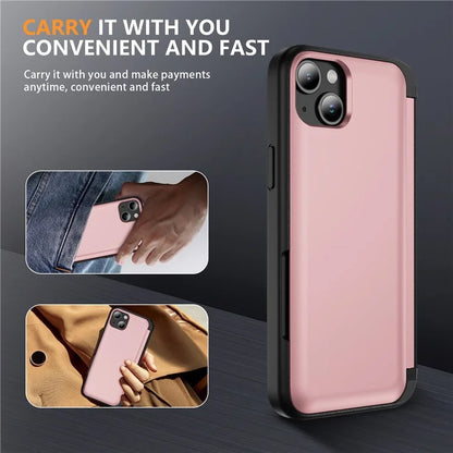 For iPhone 15 TPU+PC Case with Card Slot Flip Kickstand Drop Proof Phone Cover