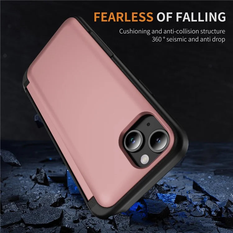For iPhone 15 TPU+PC Case with Card Slot Flip Kickstand Drop Proof Phone Cover
