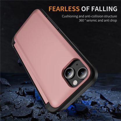 For iPhone 15 TPU+PC Case with Card Slot Flip Kickstand Drop Proof Phone Cover
