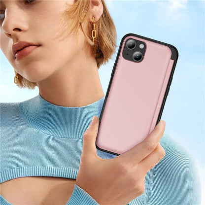 For iPhone 15 TPU+PC Case with Card Slot Flip Kickstand Drop Proof Phone Cover