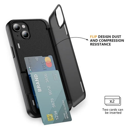 For iPhone 15 TPU+PC Case with Card Slot Flip Kickstand Drop Proof Phone Cover