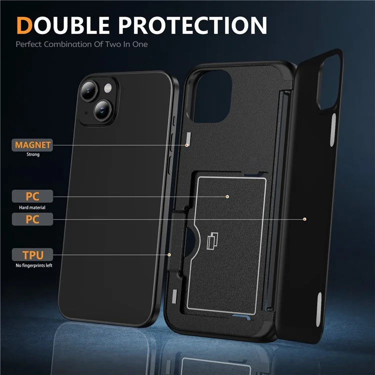 For iPhone 15 TPU+PC Case with Card Slot Flip Kickstand Drop Proof Phone Cover