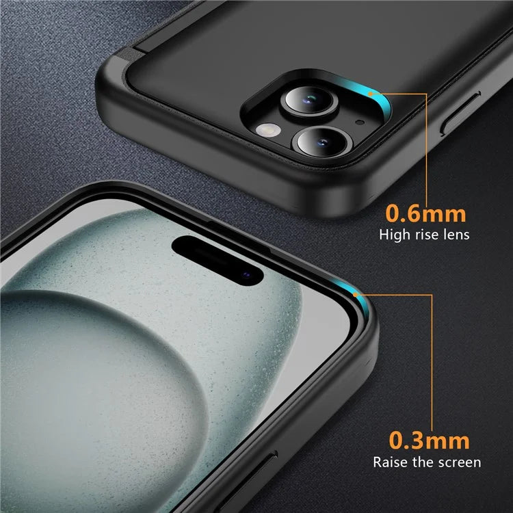 For iPhone 15 TPU+PC Case with Card Slot Flip Kickstand Drop Proof Phone Cover