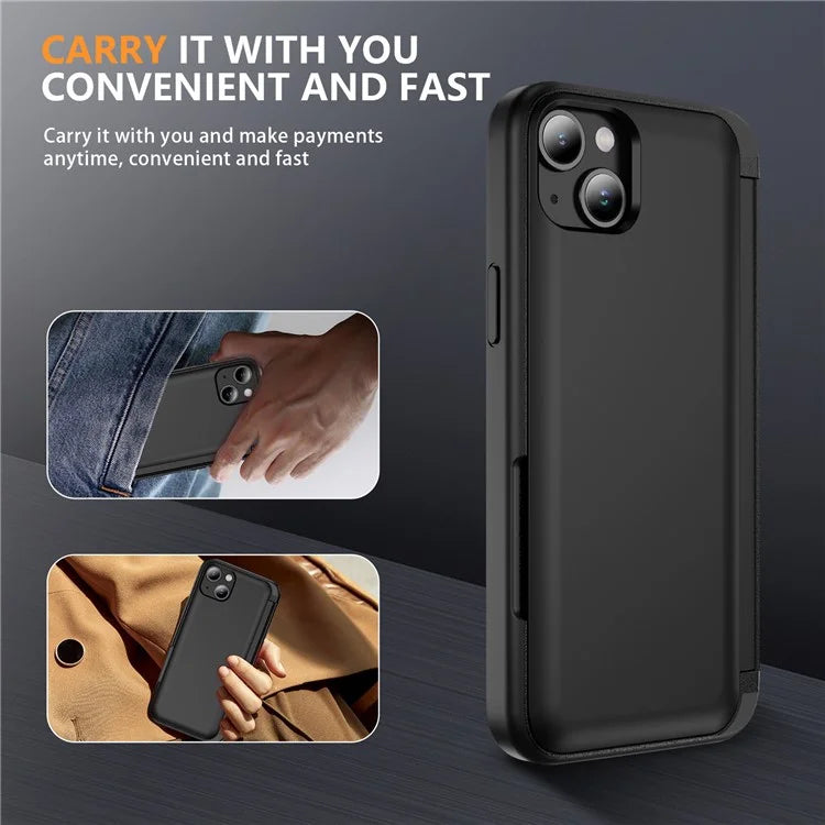 For iPhone 15 TPU+PC Case with Card Slot Flip Kickstand Drop Proof Phone Cover