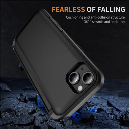 For iPhone 15 TPU+PC Case with Card Slot Flip Kickstand Drop Proof Phone Cover