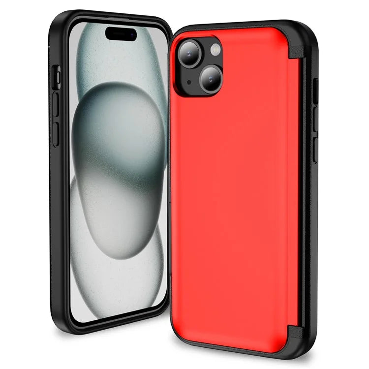 For iPhone 15 TPU+PC Case with Card Slot Flip Kickstand Drop Proof Phone Cover