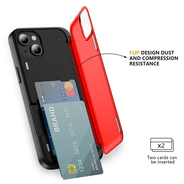 For iPhone 15 TPU+PC Case with Card Slot Flip Kickstand Drop Proof Phone Cover