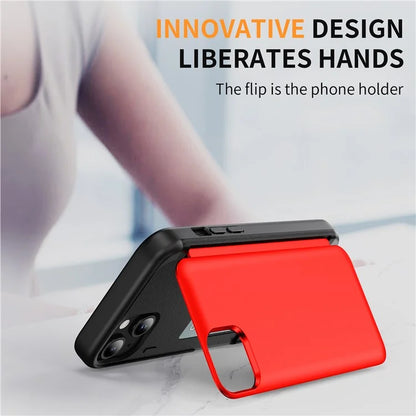 For iPhone 15 TPU+PC Case with Card Slot Flip Kickstand Drop Proof Phone Cover
