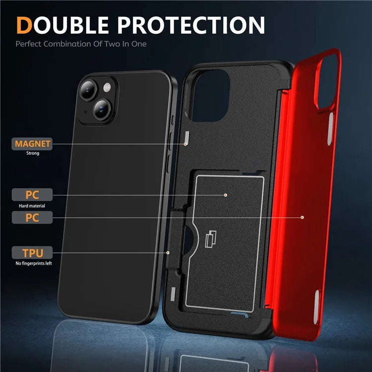 For iPhone 15 TPU+PC Case with Card Slot Flip Kickstand Drop Proof Phone Cover
