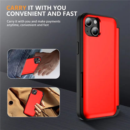 For iPhone 15 TPU+PC Case with Card Slot Flip Kickstand Drop Proof Phone Cover