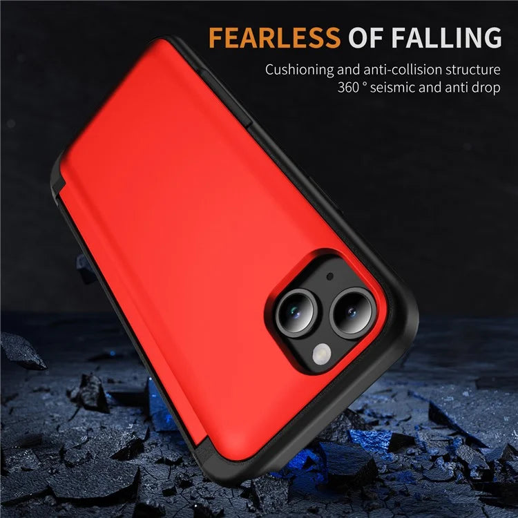 For iPhone 15 TPU+PC Case with Card Slot Flip Kickstand Drop Proof Phone Cover
