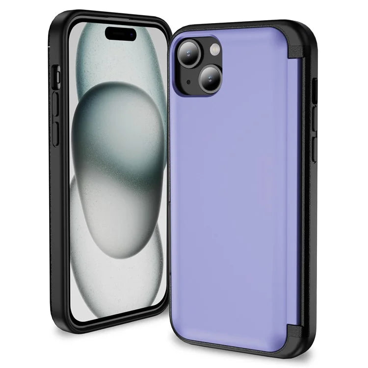 For iPhone 15 TPU+PC Case with Card Slot Flip Kickstand Drop Proof Phone Cover