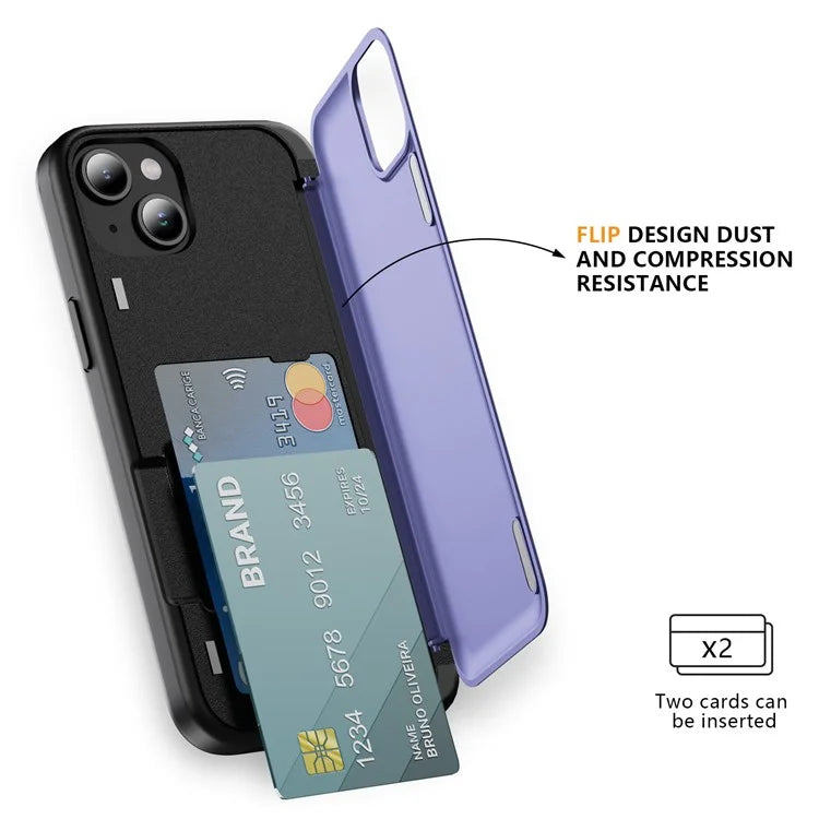 For iPhone 15 TPU+PC Case with Card Slot Flip Kickstand Drop Proof Phone Cover