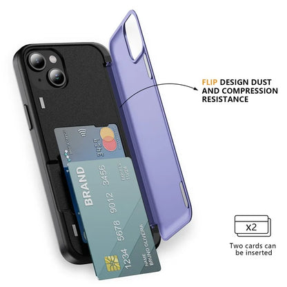 For iPhone 15 TPU+PC Case with Card Slot Flip Kickstand Drop Proof Phone Cover