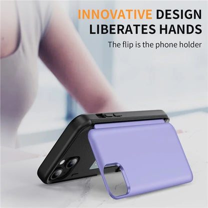 For iPhone 15 TPU+PC Case with Card Slot Flip Kickstand Drop Proof Phone Cover