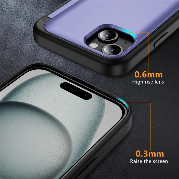 For iPhone 15 TPU+PC Case with Card Slot Flip Kickstand Drop Proof Phone Cover