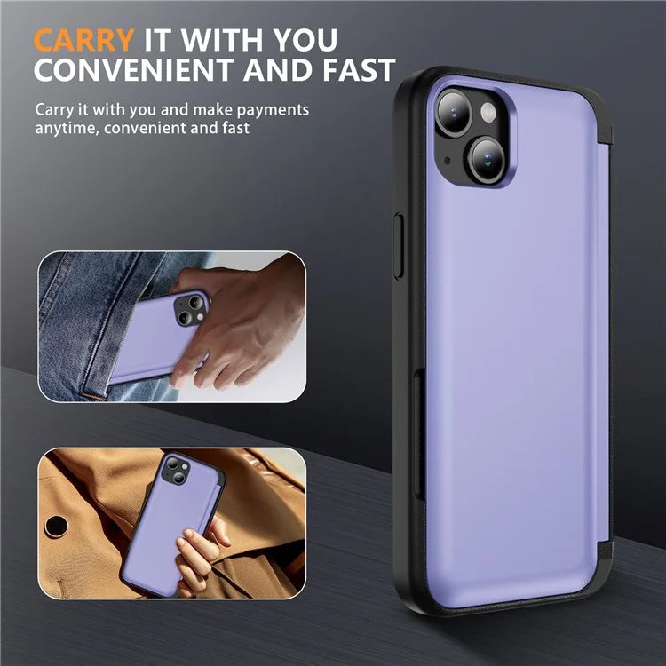For iPhone 15 TPU+PC Case with Card Slot Flip Kickstand Drop Proof Phone Cover