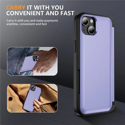 For iPhone 15 TPU+PC Case with Card Slot Flip Kickstand Drop Proof Phone Cover