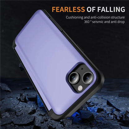 For iPhone 15 TPU+PC Case with Card Slot Flip Kickstand Drop Proof Phone Cover