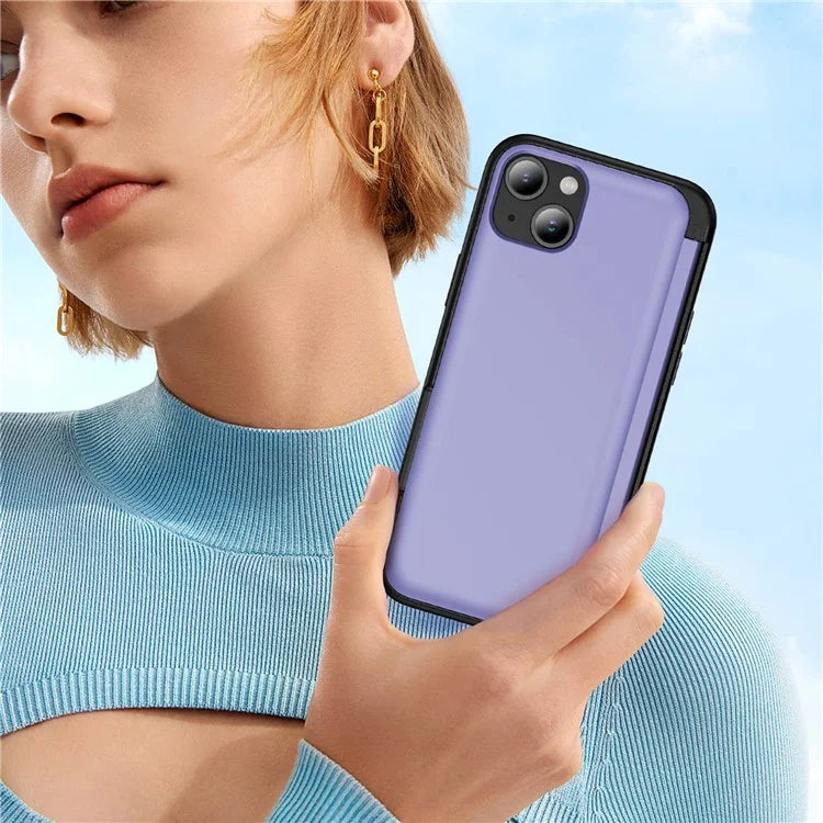 For iPhone 15 TPU+PC Case with Card Slot Flip Kickstand Drop Proof Phone Cover