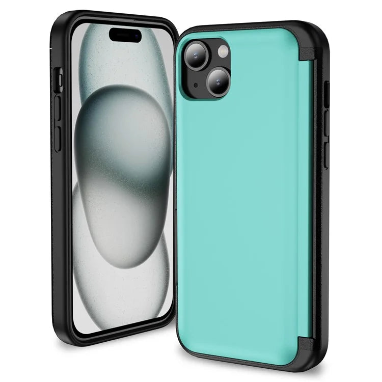 For iPhone 15 TPU+PC Case with Card Slot Flip Kickstand Drop Proof Phone Cover