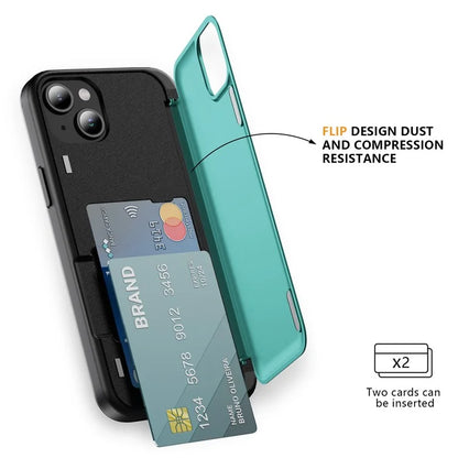 For iPhone 15 TPU+PC Case with Card Slot Flip Kickstand Drop Proof Phone Cover
