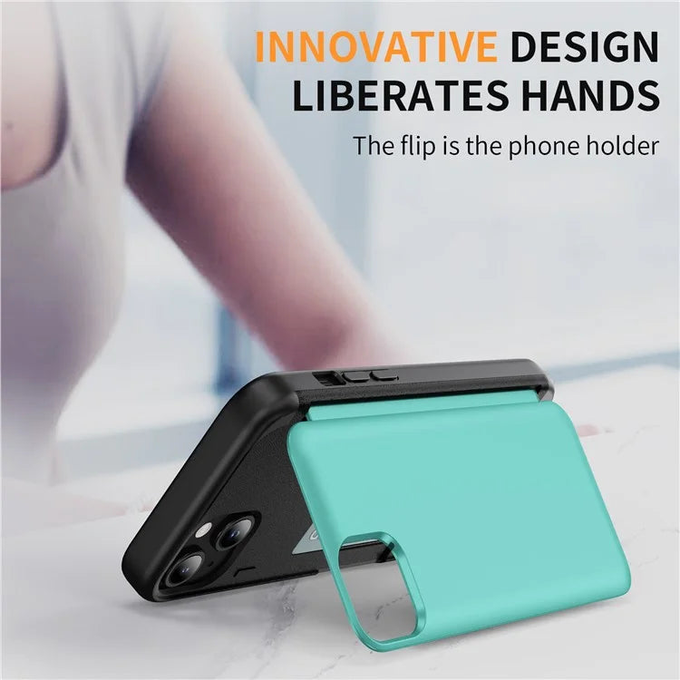 For iPhone 15 TPU+PC Case with Card Slot Flip Kickstand Drop Proof Phone Cover