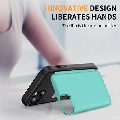 For iPhone 15 TPU+PC Case with Card Slot Flip Kickstand Drop Proof Phone Cover
