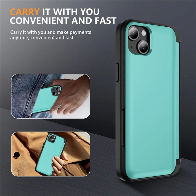 For iPhone 15 TPU+PC Case with Card Slot Flip Kickstand Drop Proof Phone Cover