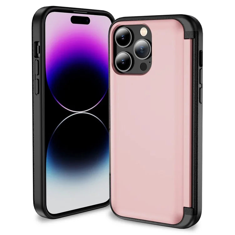 For iPhone 15 Pro Case TPU+PC Phone Shell with Card Slot and Flip Kickstand