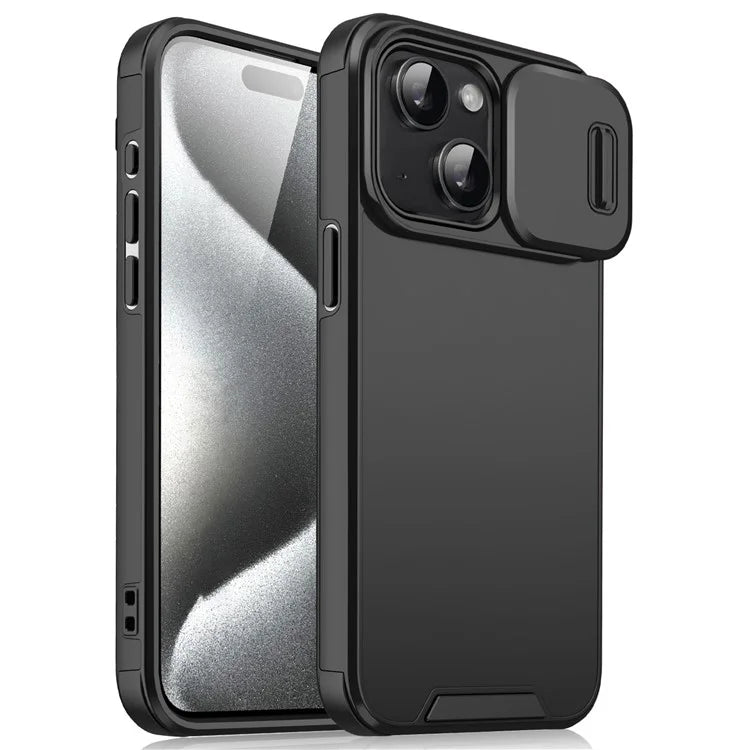 For iPhone 14 Plus / 15 Plus Case PC+TPU Back Phone Shell with Slide Camera Guard