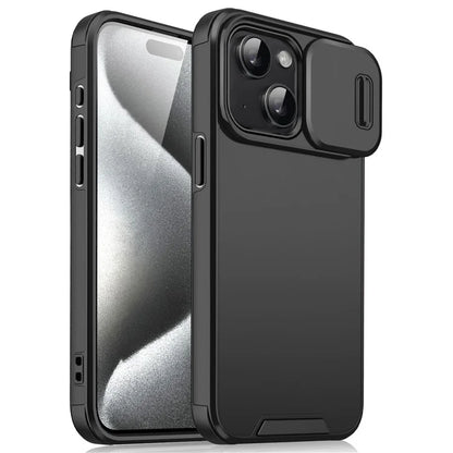 For iPhone 14 Plus / 15 Plus Case PC+TPU Back Phone Shell with Slide Camera Guard