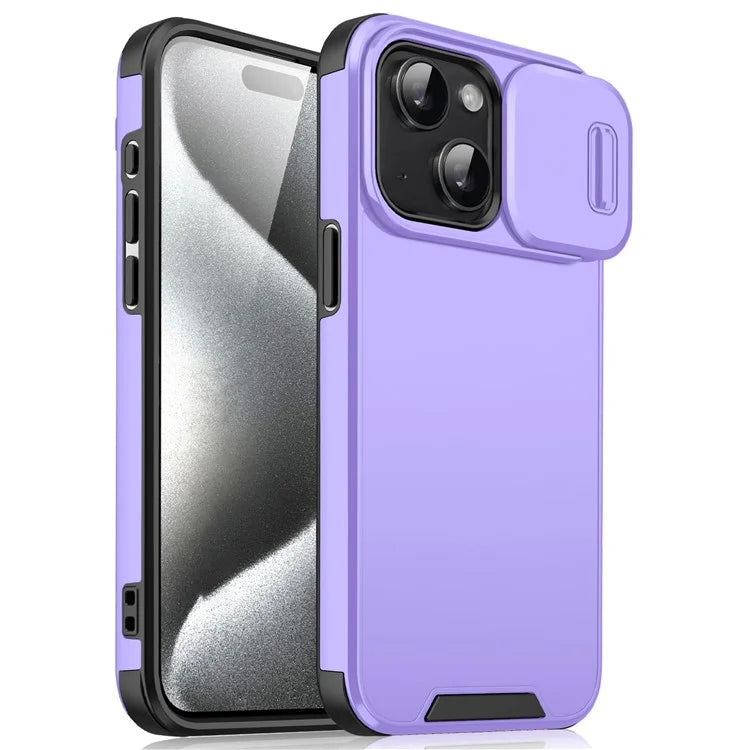 For iPhone 14 Plus / 15 Plus Case PC+TPU Back Phone Shell with Slide Camera Guard