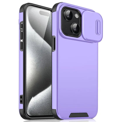 For iPhone 14 Plus / 15 Plus Case PC+TPU Back Phone Shell with Slide Camera Guard