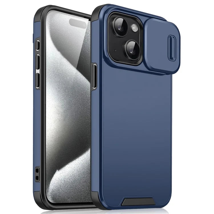 For iPhone 14 Plus / 15 Plus Case PC+TPU Back Phone Shell with Slide Camera Guard