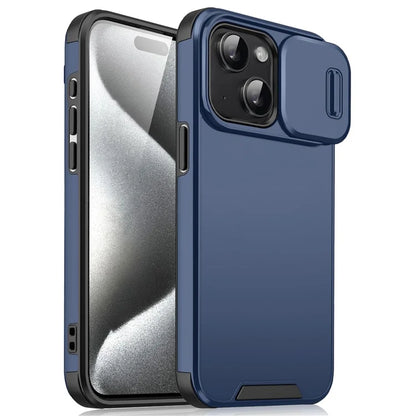 For iPhone 14 Plus / 15 Plus Case PC+TPU Back Phone Shell with Slide Camera Guard