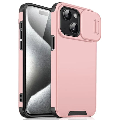 For iPhone 14 Plus / 15 Plus Case PC+TPU Back Phone Shell with Slide Camera Guard