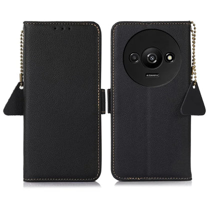 TJ For Xiaomi Redmi A3 / Poco C61 4G Case RFID Blocking Genuine Cow Leather Phone Stand Cover