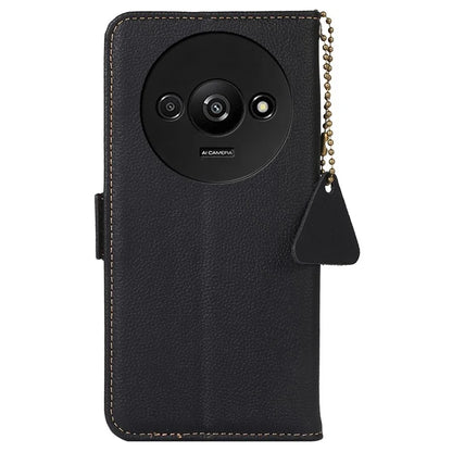 TJ For Xiaomi Redmi A3 / Poco C61 4G Case RFID Blocking Genuine Cow Leather Phone Stand Cover