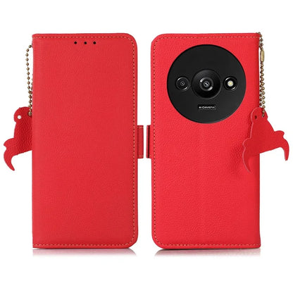 TJ For Xiaomi Redmi A3 / Poco C61 4G Case RFID Blocking Genuine Cow Leather Phone Stand Cover