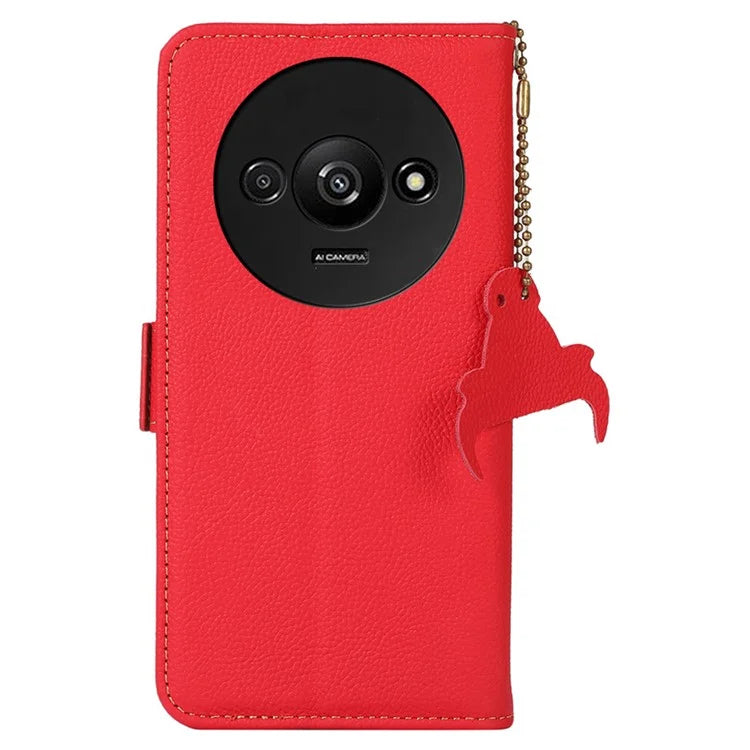 TJ For Xiaomi Redmi A3 / Poco C61 4G Case RFID Blocking Genuine Cow Leather Phone Stand Cover